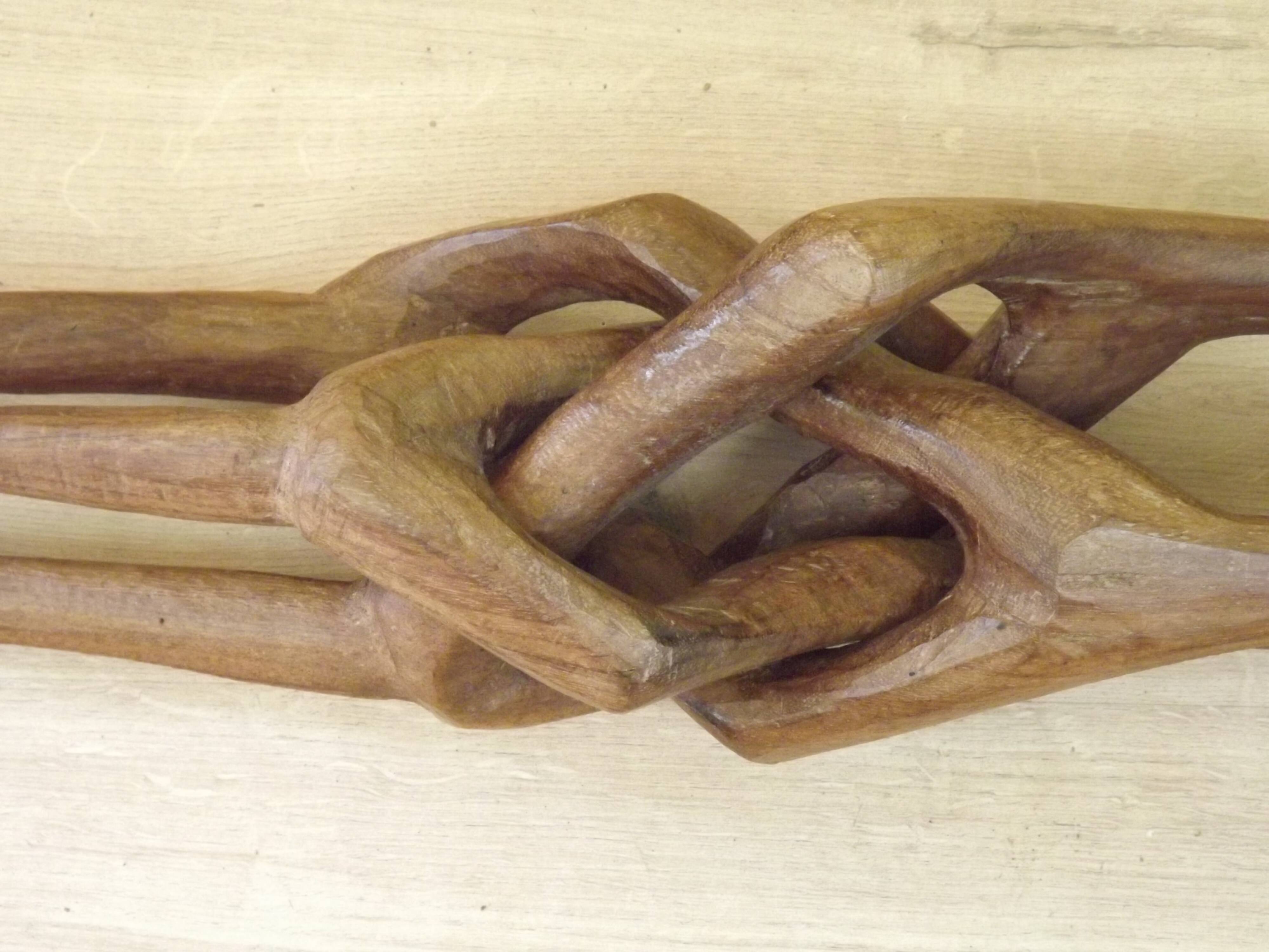 Carved African Hardwood Occasional Table with Geometric Top and Interlocking Legs