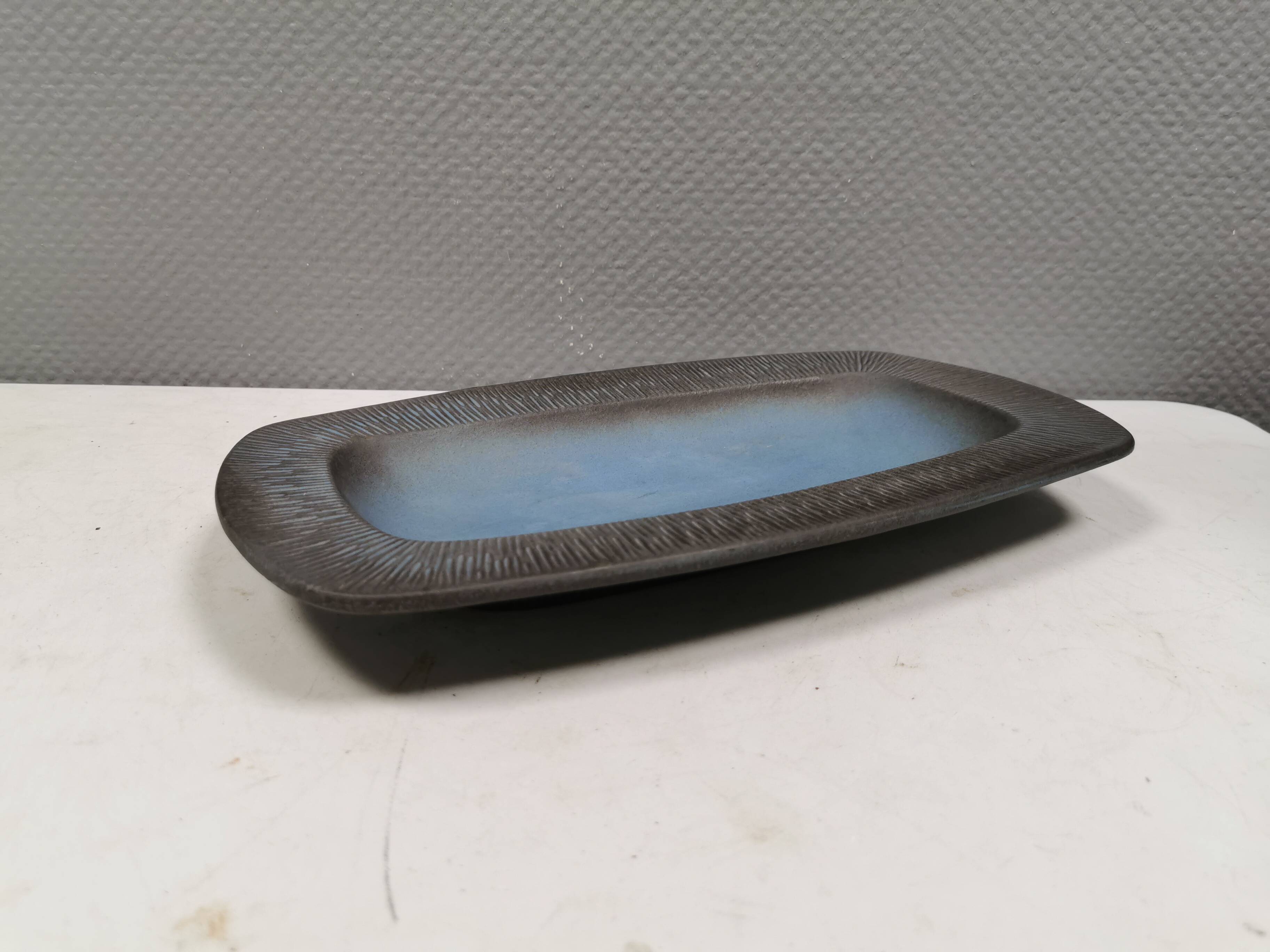 Dish in bluish colors from Hedehusene Ceramics (HK) Denmark 1960-70s