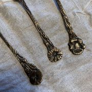 Lot de 3 petites cuillères et 3 fourchettes "fleurs"