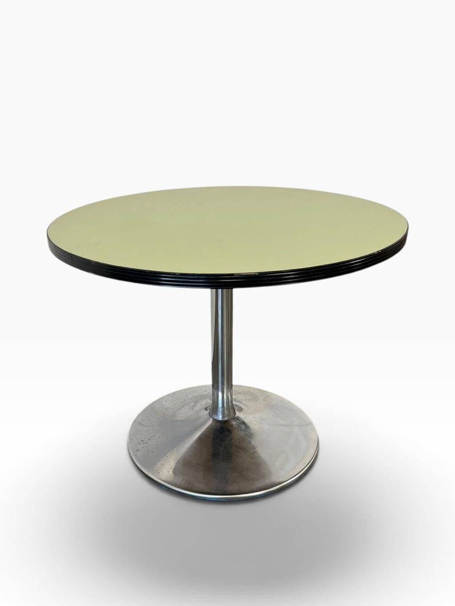 Vintage mint green round coffee table/side table with chrome legs.