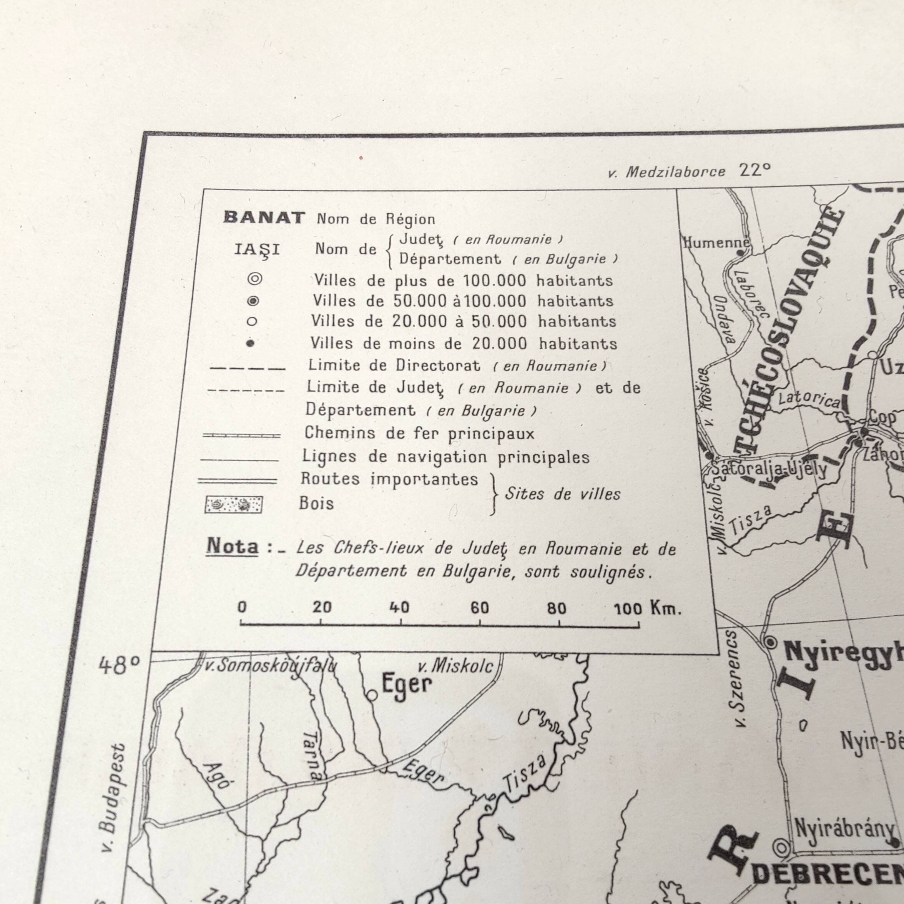 Old map Romania and Bulgaria 43x43cm from 1950