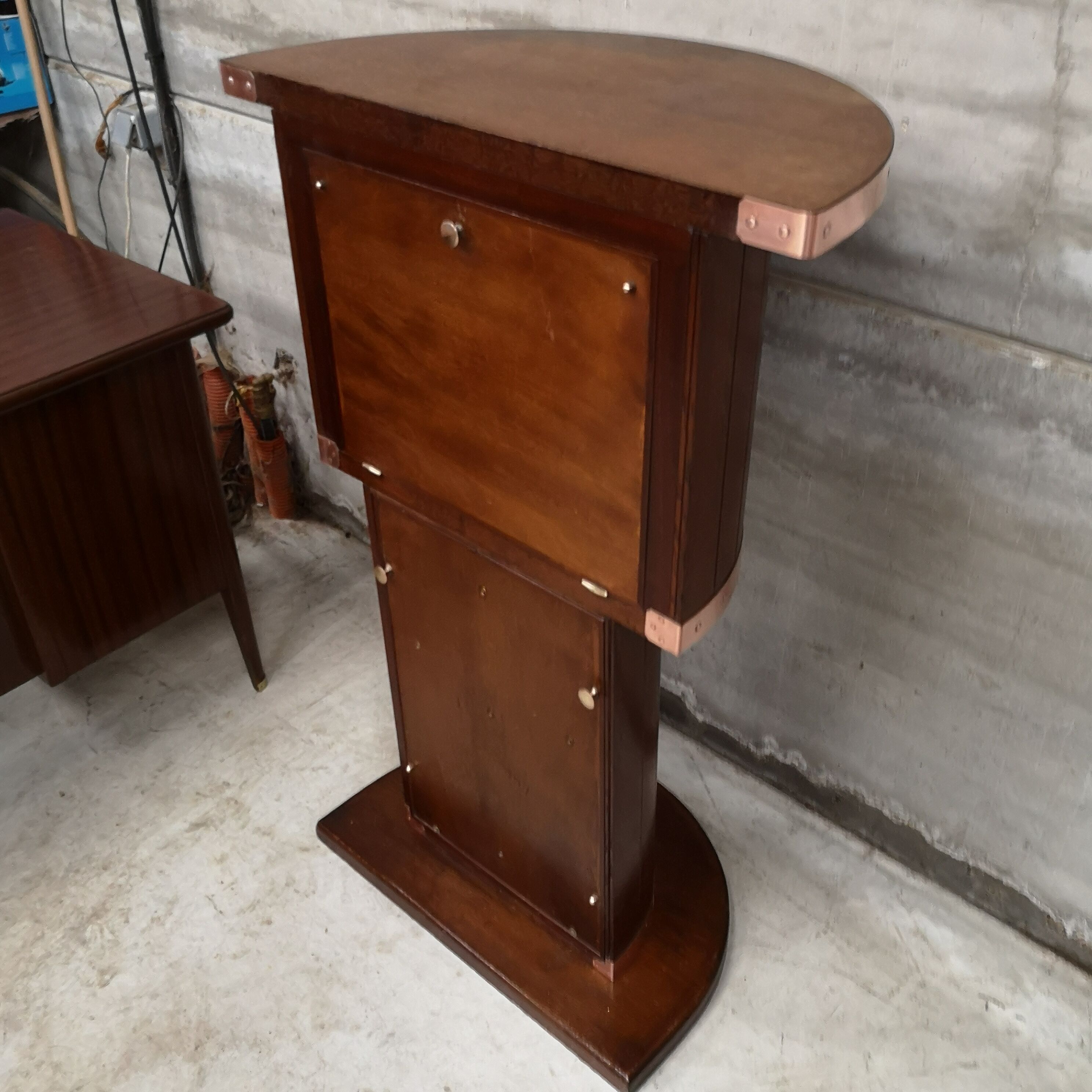 Dutch boat bar solid oak and red copper 1940 1950 art deco