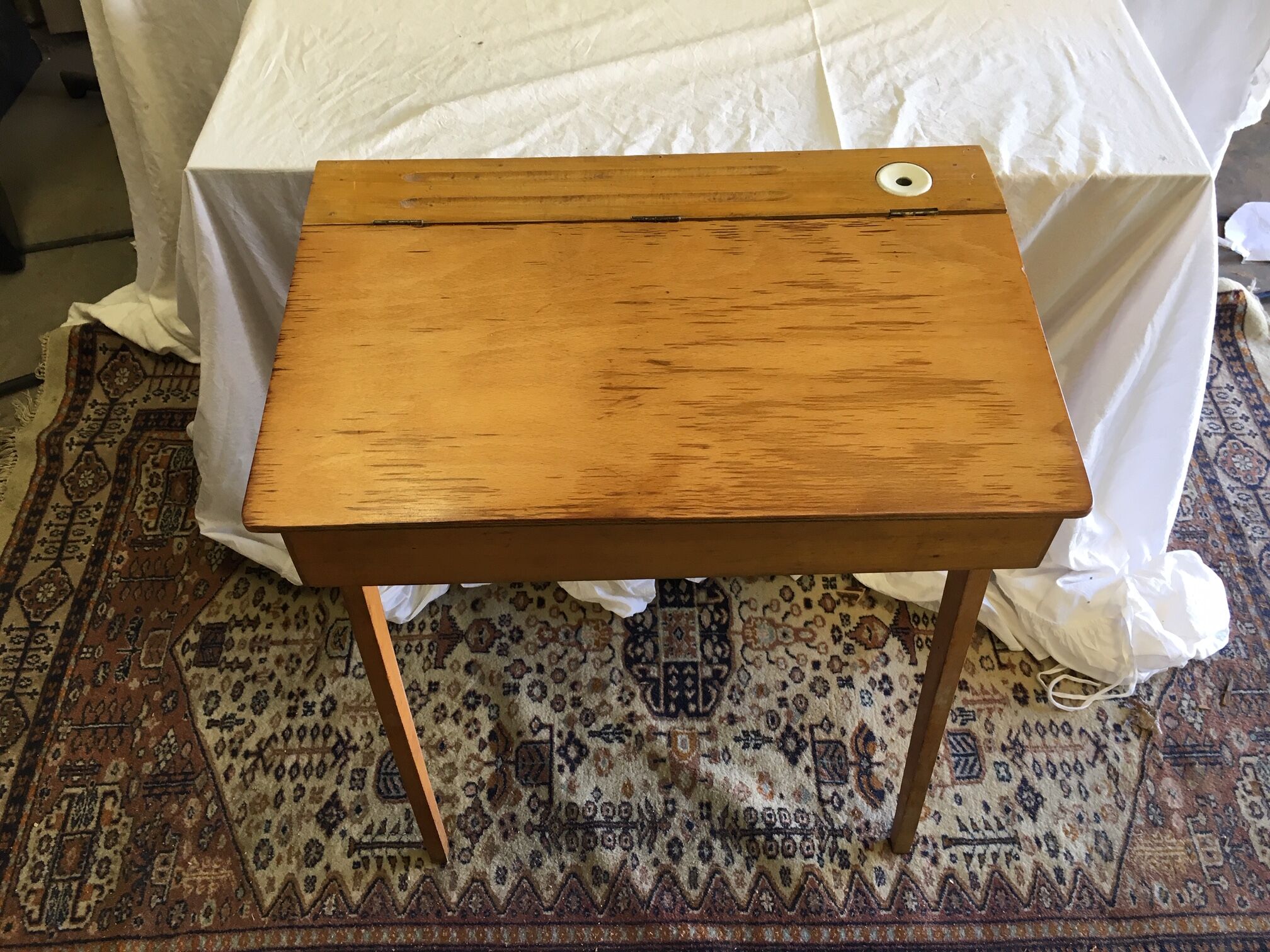 Vintage children's desk with inkwell