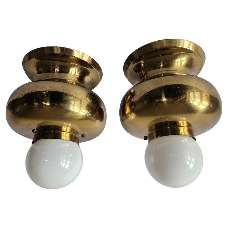 Pair of Brass Flush Mounts, Italy, 1970s
