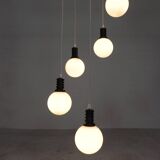Cascade pendant lamp with 5 white glass balls, 70s