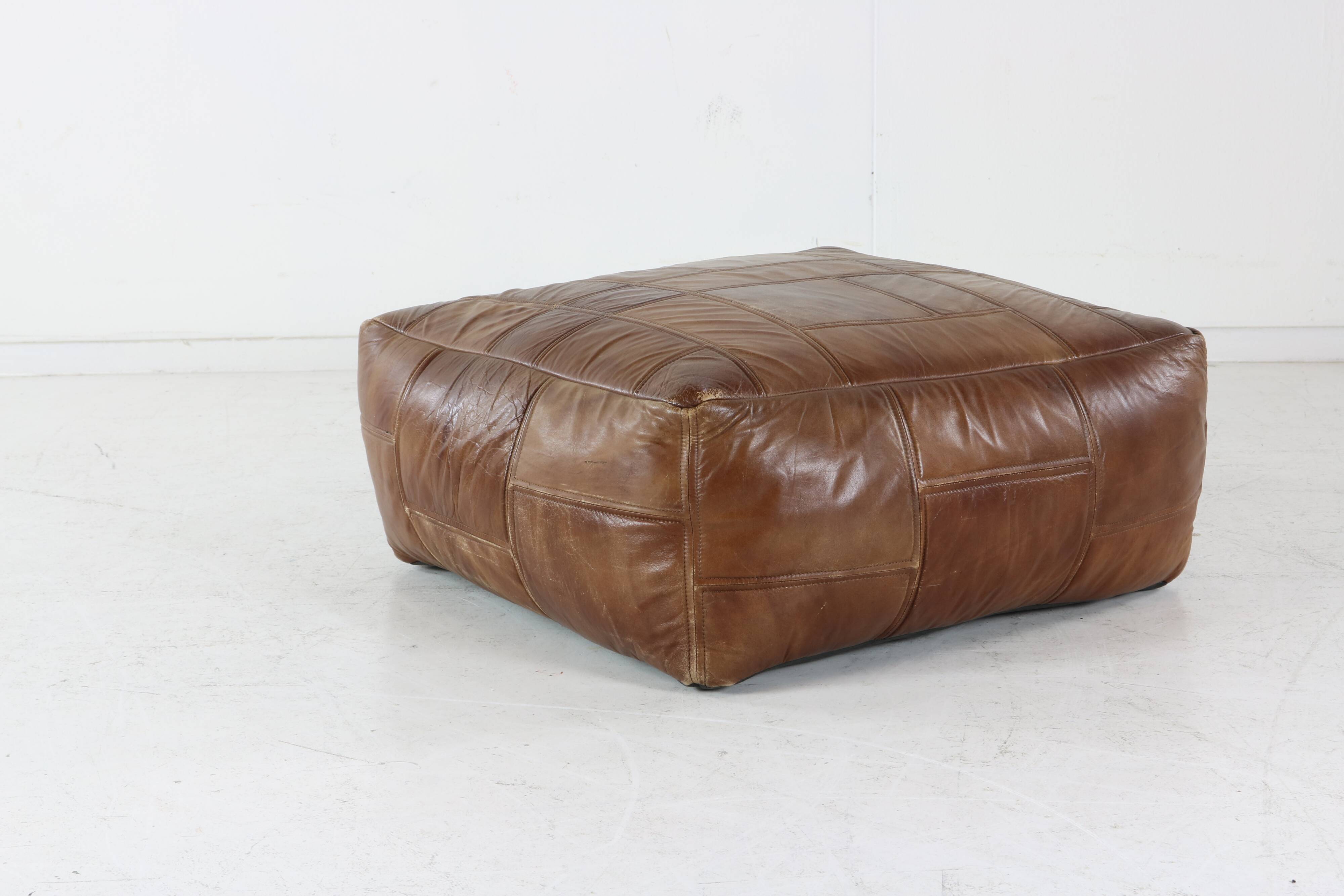 Seventies vintage patchwork leather pouf