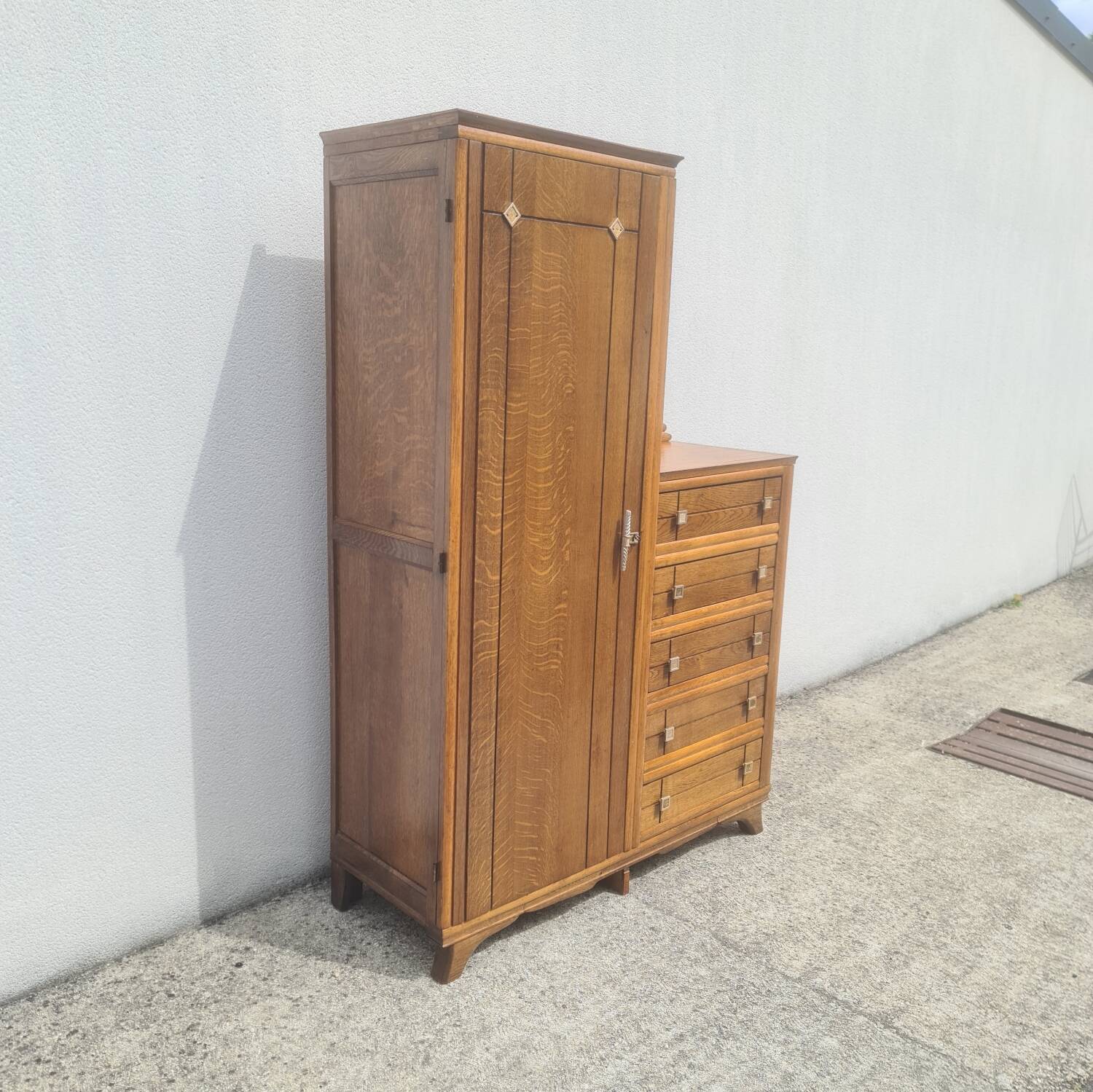 Asymmetrical storage unit Dresser wardrobe with vintage mirror 1950