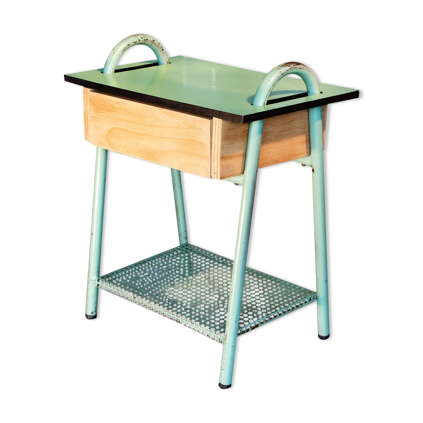 Boarding school bedside table year 50, water green