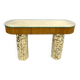 Mid-Century Style Wood and Brass Center Console, Italy, 1990s