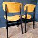 2 vintage chairs in black lacquered wood and yellow/mustard fabric, 1960