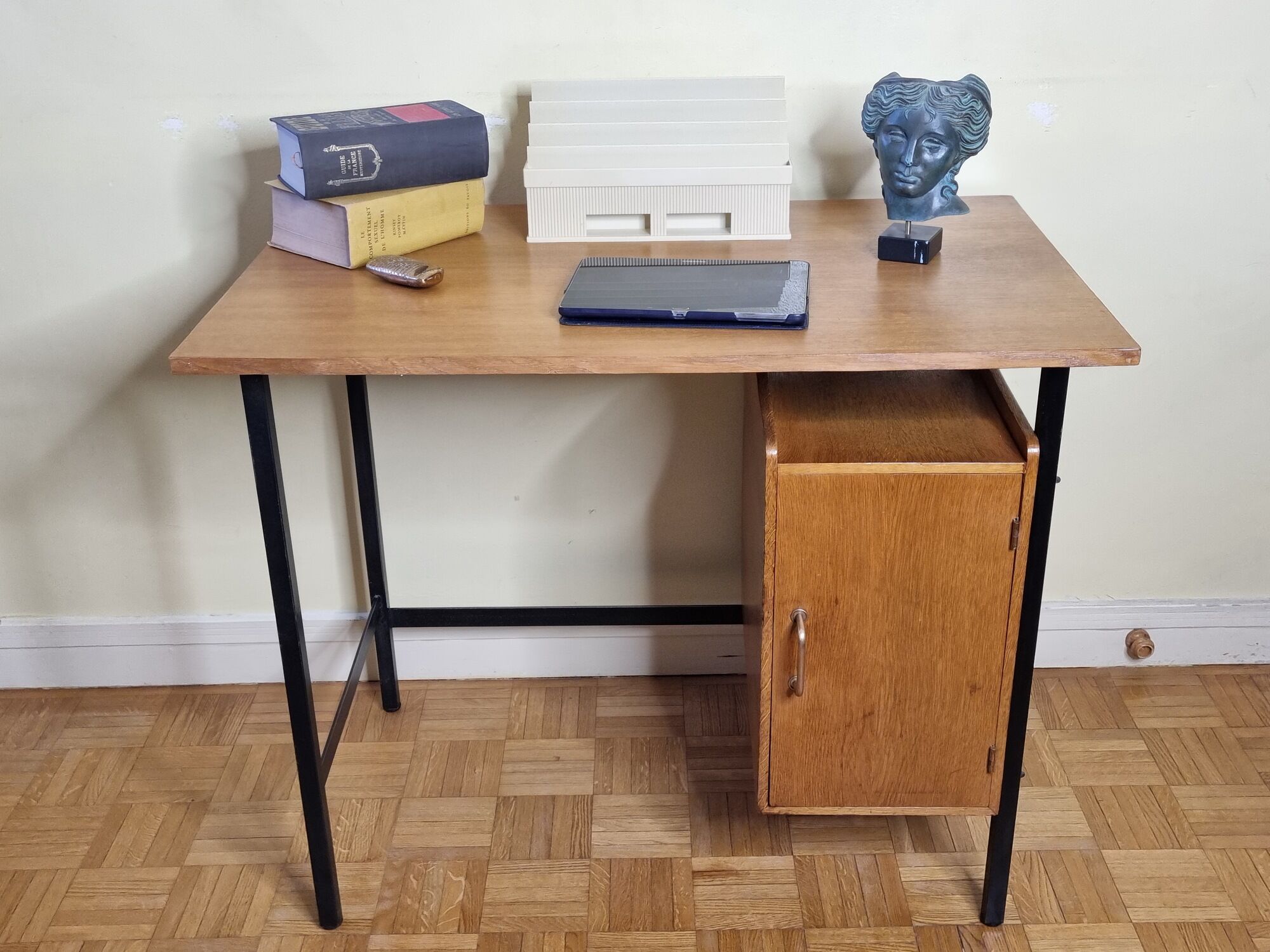Vintage desk in metal and wood, 50s-60s