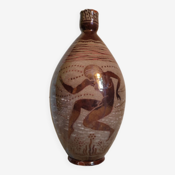 Vase mythologique à petit col droit en céramique