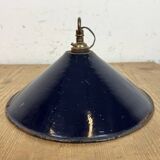 Industrial British Dark Blue Enamel Factory Pendant Lamp, 1950s