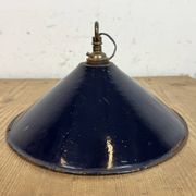 Industrial British Dark Blue Enamel Factory Pendant Lamp, 1950s