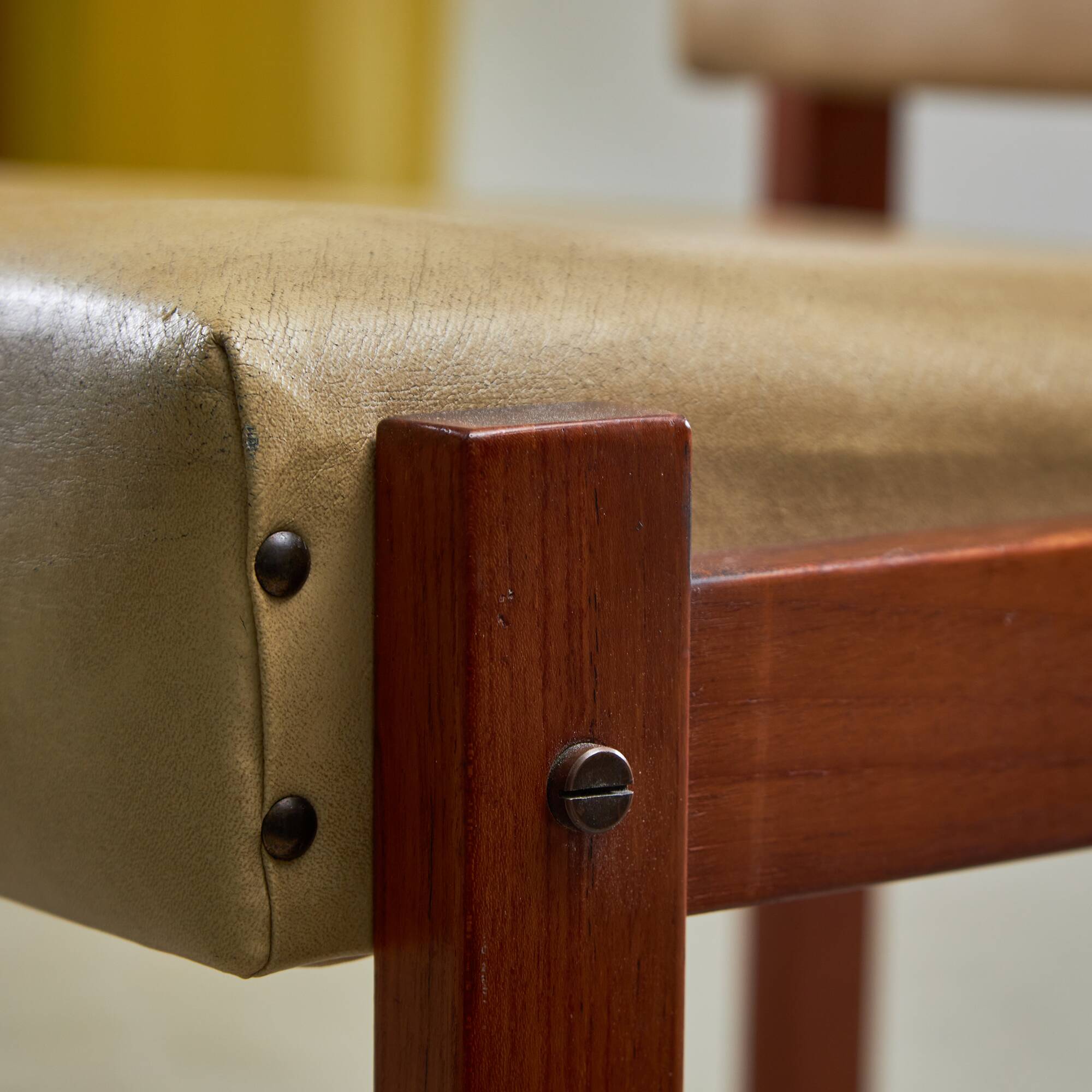 Angular, Teak Wood and Leather Chair with Copper Details, 1970s