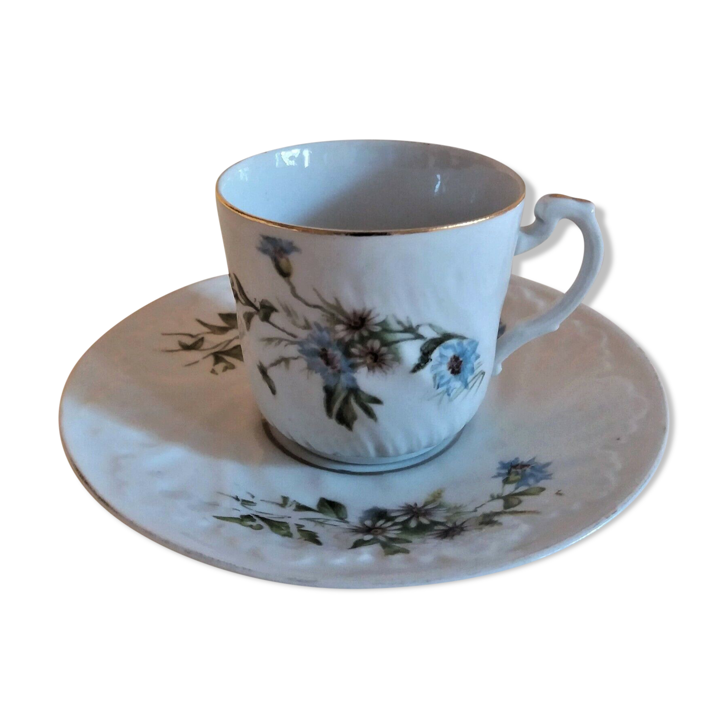 Porcelain cup and sub-cup decorated with daisies 1900