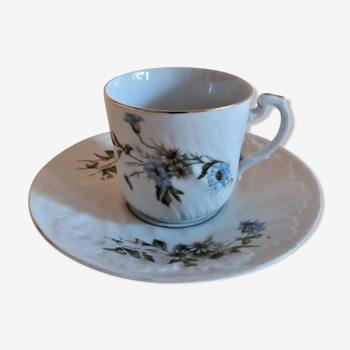 Tasse et sous-tasse en porcelaine décor aux marguerites 1900