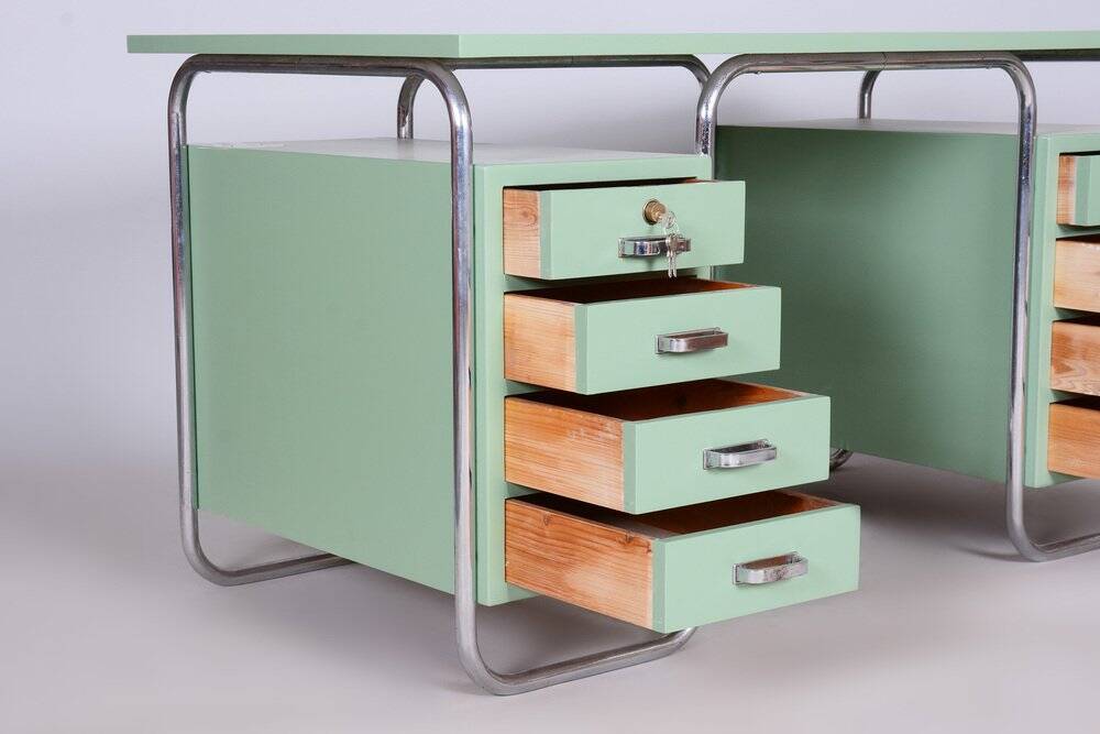 Bauhaus Writing Desk and Chair in Chrome-Plated Steel from Thonet, Czechia, 1930s, Set of 2