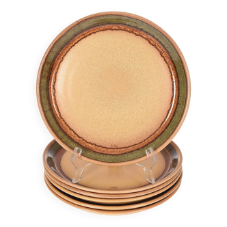 Vintage dinner plates from the 70s, in glazed stoneware, stamped Esso, Set of 6.