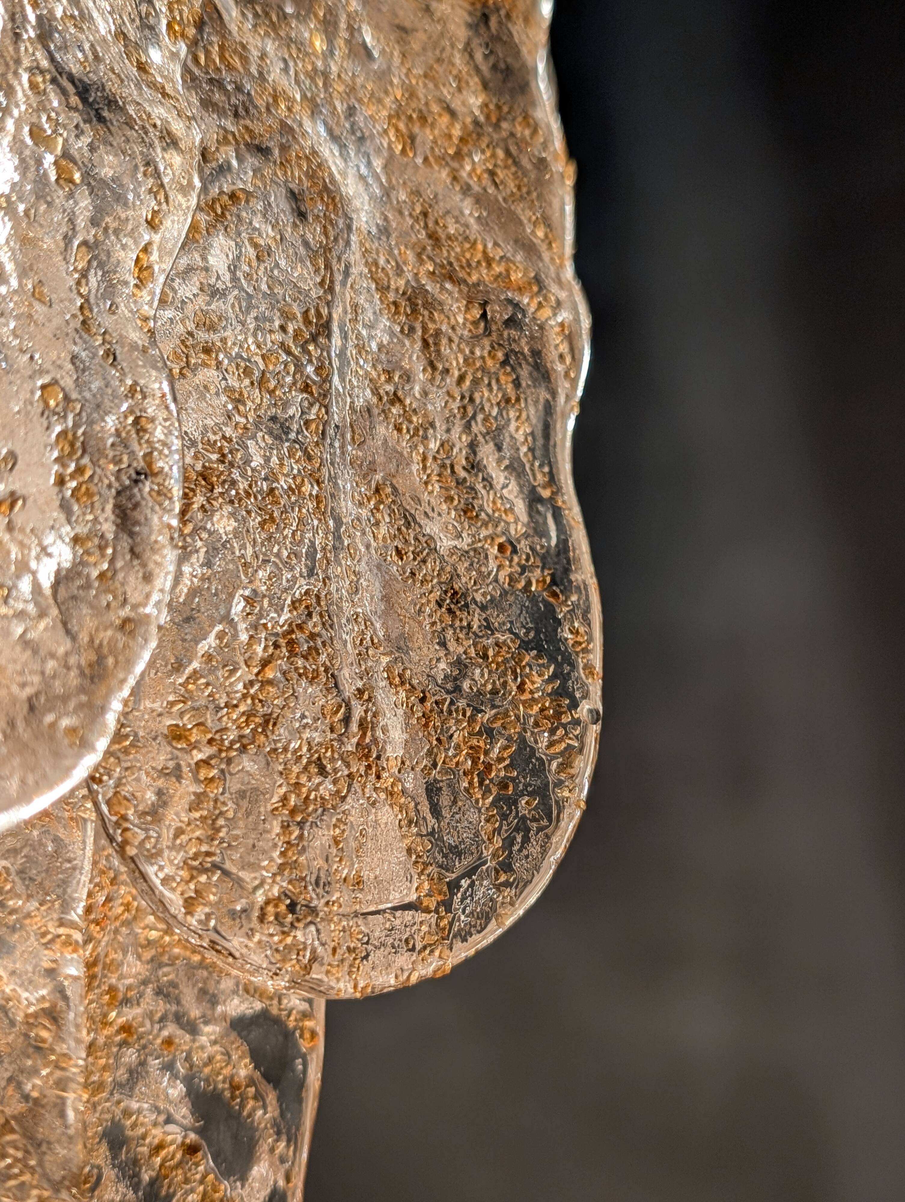 Italian Chandelier with Amber Caramel Murano Glass Leaves, 1970s