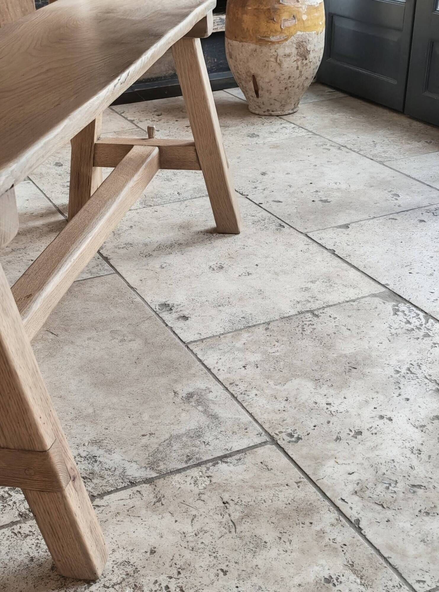 Farm table and bench ("A frame") in solid French oak.