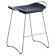 Contemporary kitchen stool in silver-plated steel and navy blue leather.