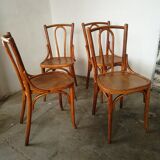 Set of 4 curved wooden bistro chairs, pin back