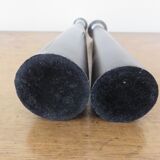 Pair of designer candlesticks, XXL, tapered, teak and chrome metal, 1980s