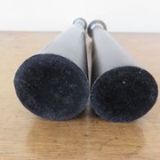 Pair of designer candlesticks, XXL, tapered, teak and chrome metal, 1980s