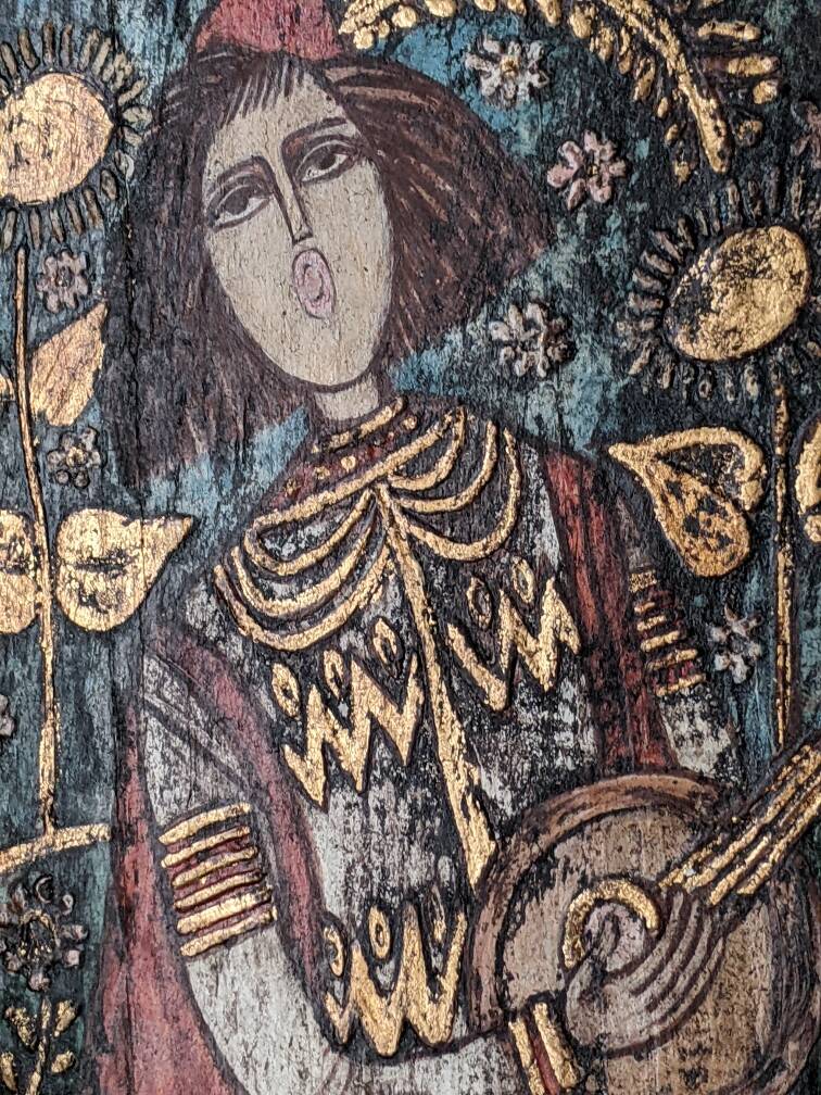 Antique wood painting old craft panel