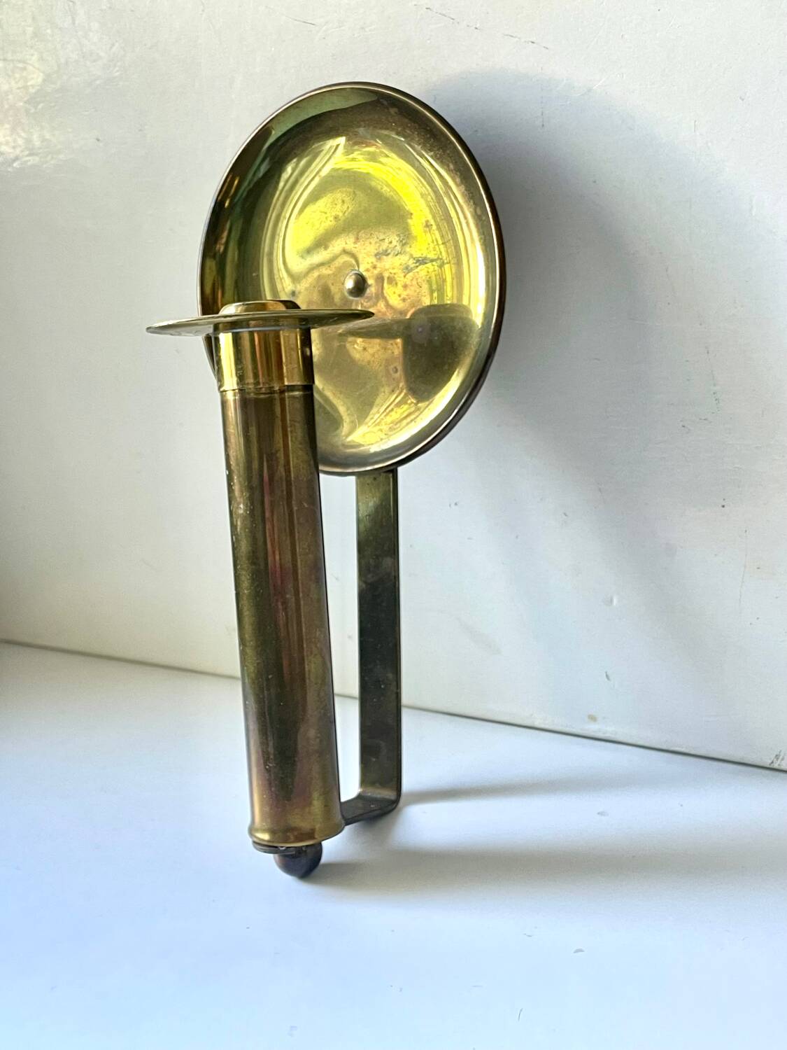 Vintage brass Scandinavian Art Deco wall candle holder sconce