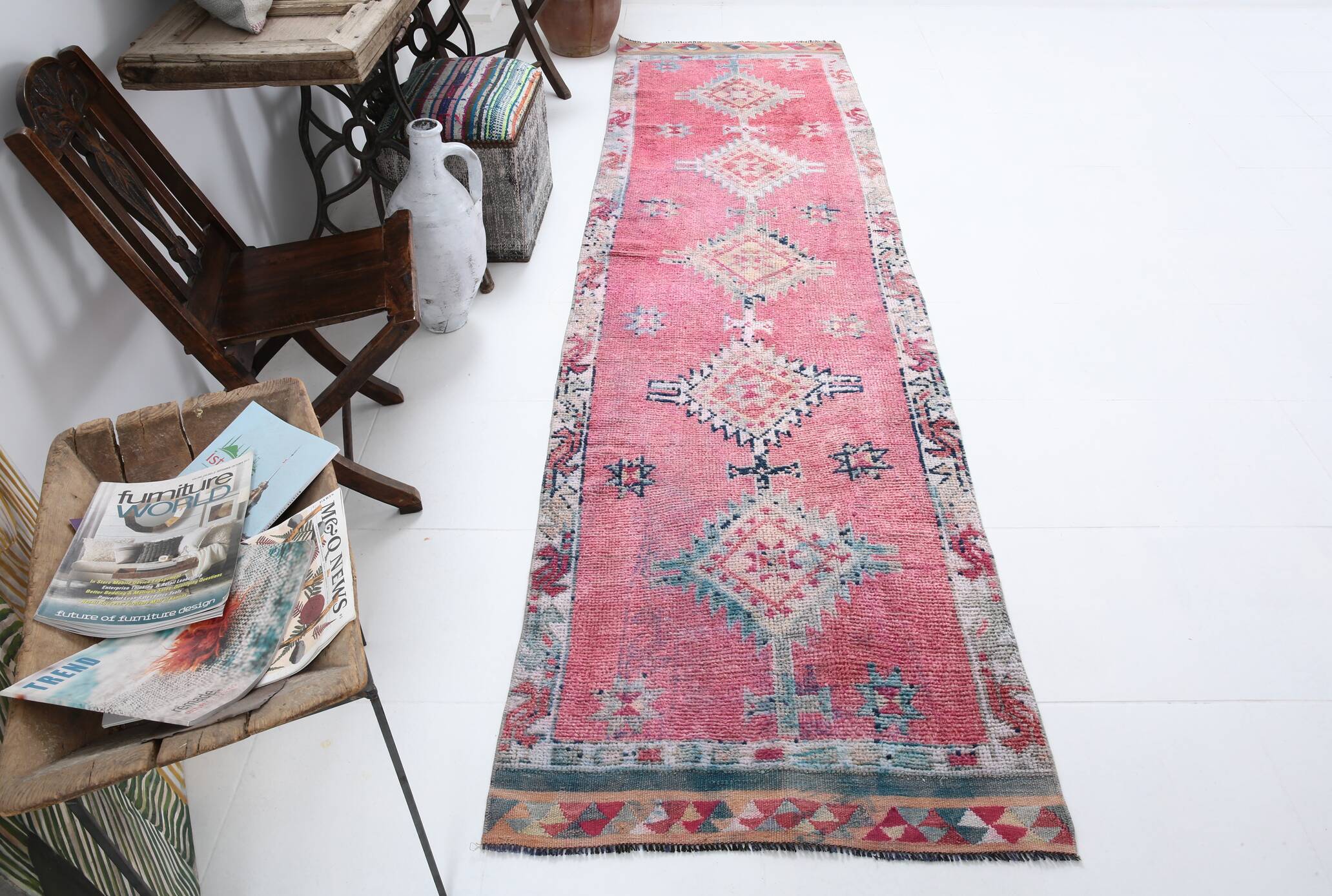 3x11 soft pink retro vintage runner rug, 89x334cm