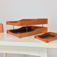 70's orange wood desk set, sorter, vintage pencil jar