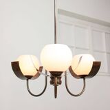 Vintage Italian Copper and Opaline Chandelier, 1970s