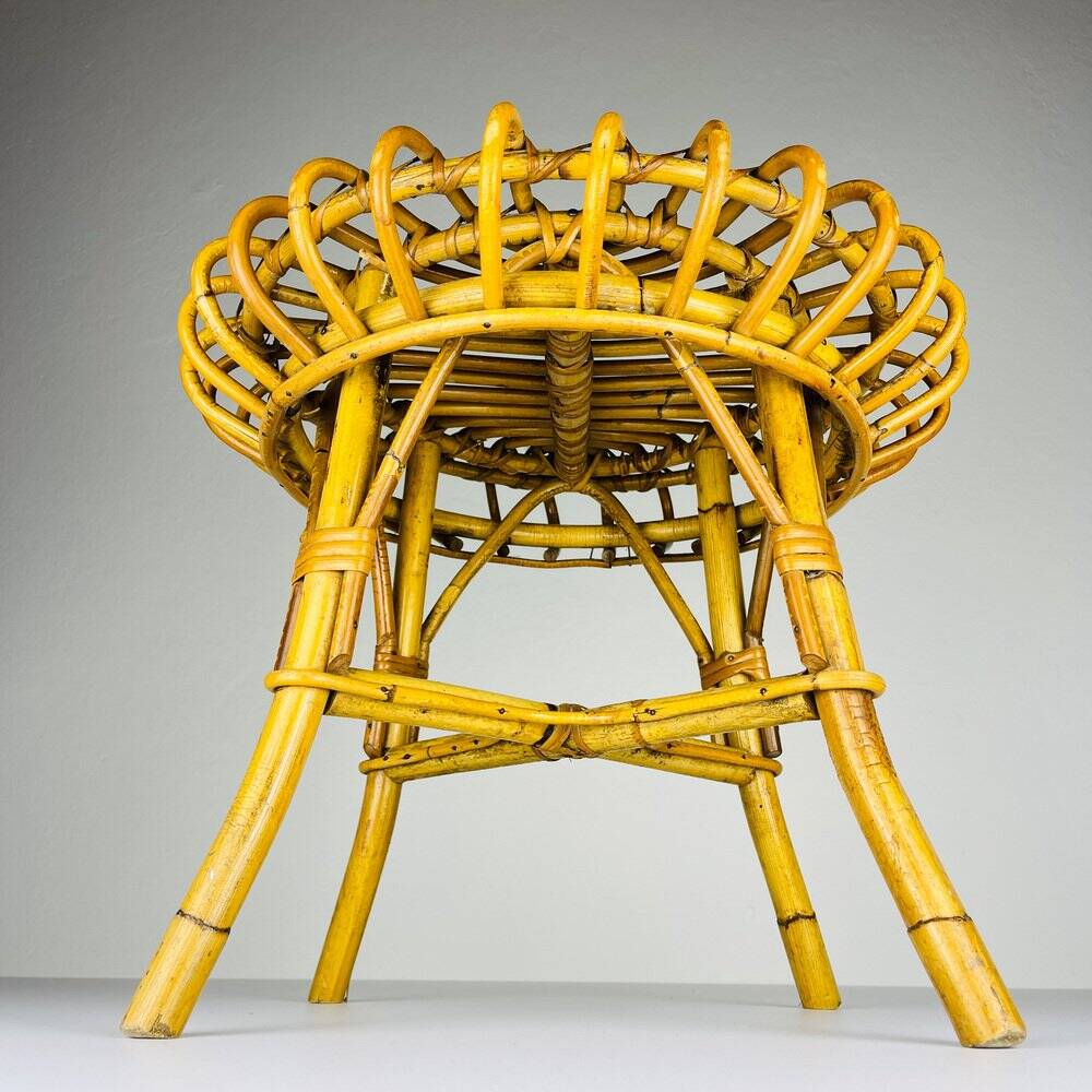 Vintage Rattan Stool attributed to Franco Albini, Italy, 1960s