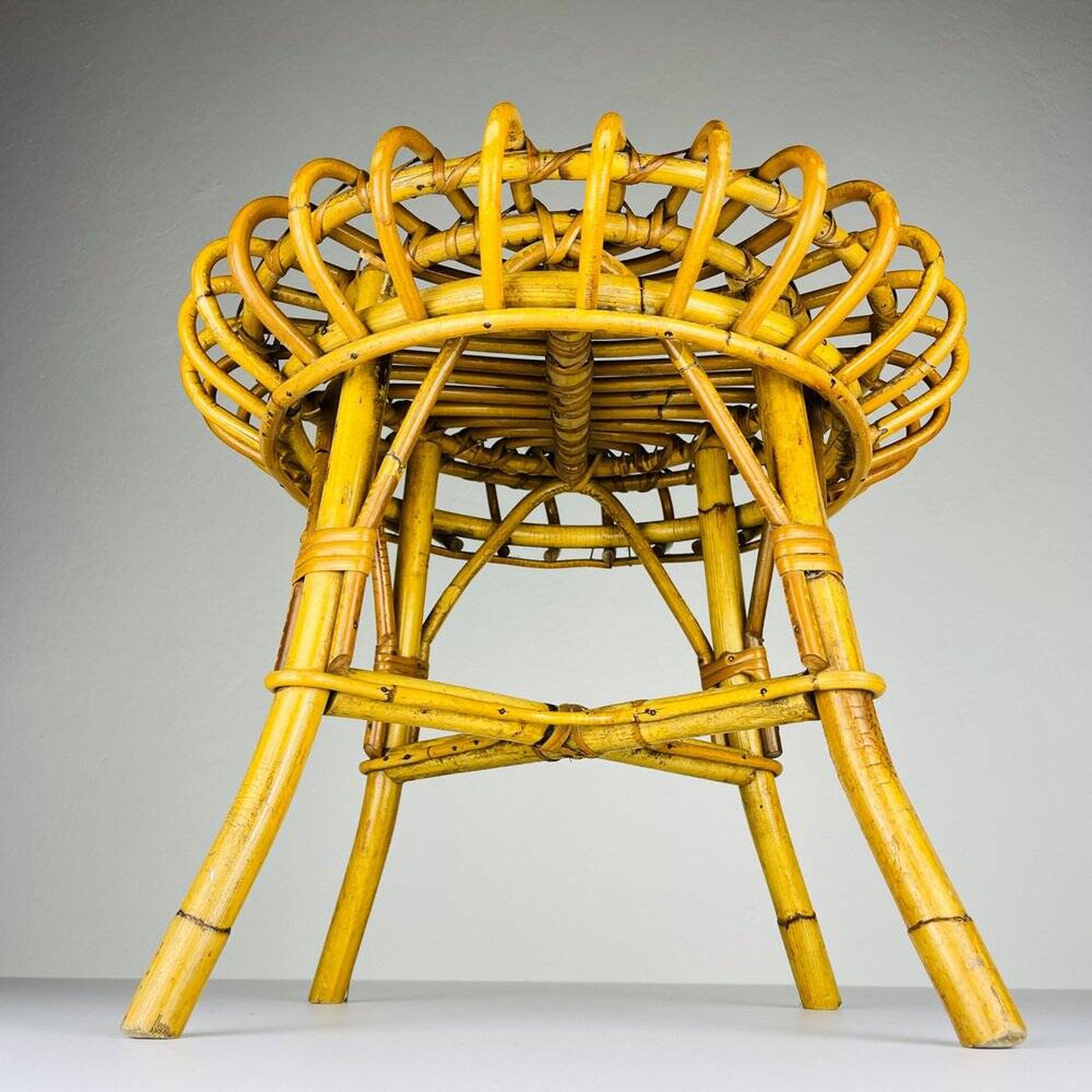 Vintage Rattan Stool attributed to Franco Albini, Italy, 1960s