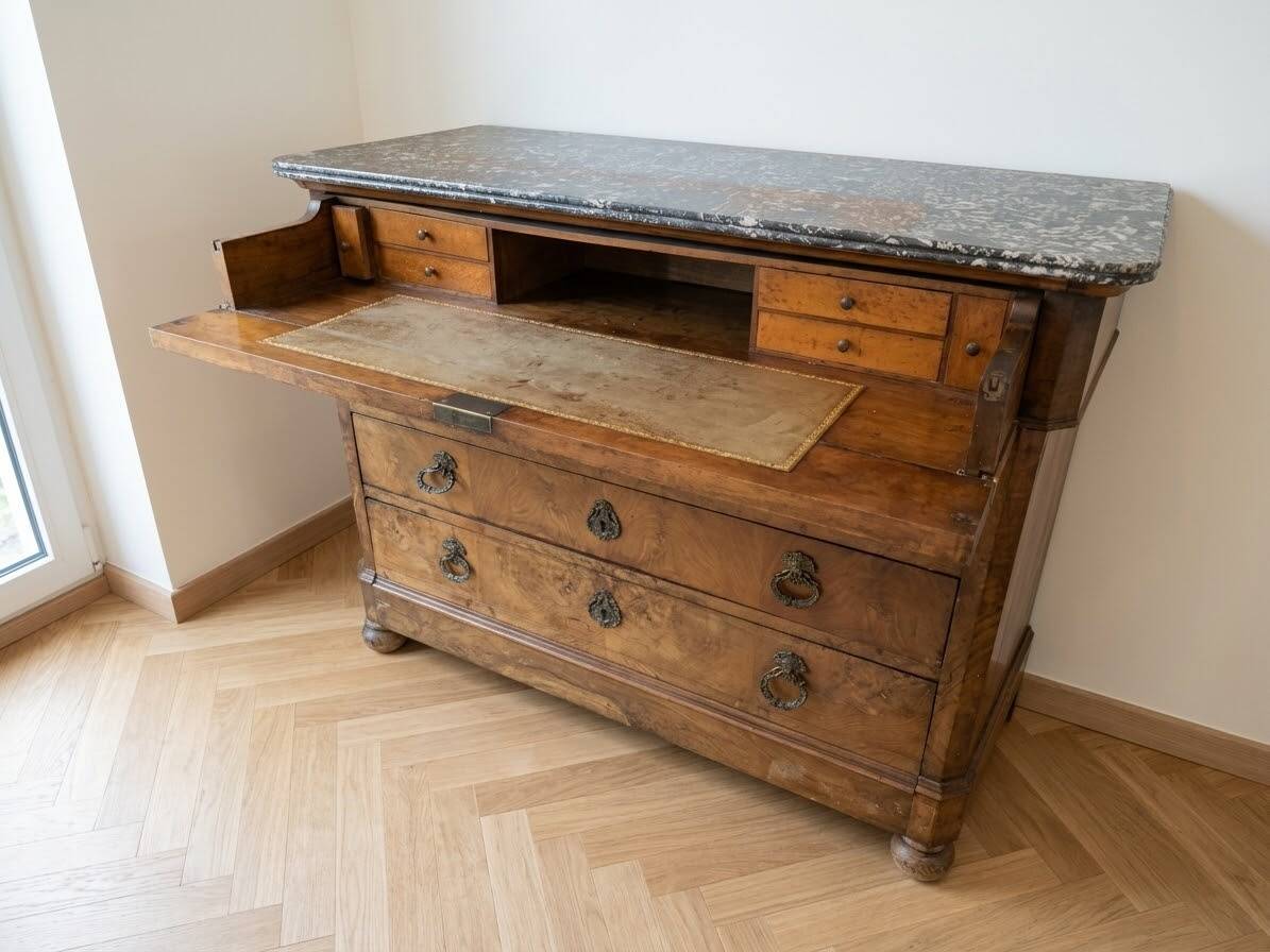 Louis-Philippe secretary chest of drawers with marble top