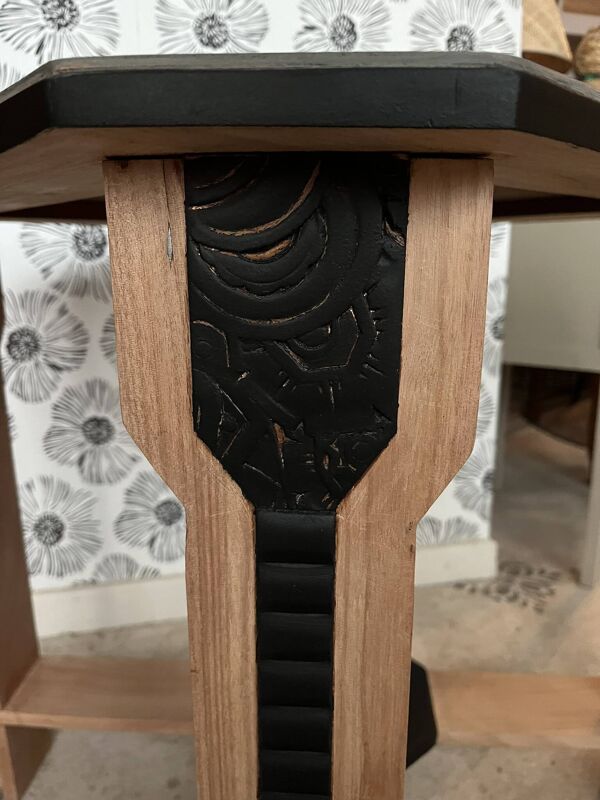 Guéridon Esmée Art Déco bois, noir et gris