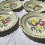 6 assiettes dessert faïence crème fleurs