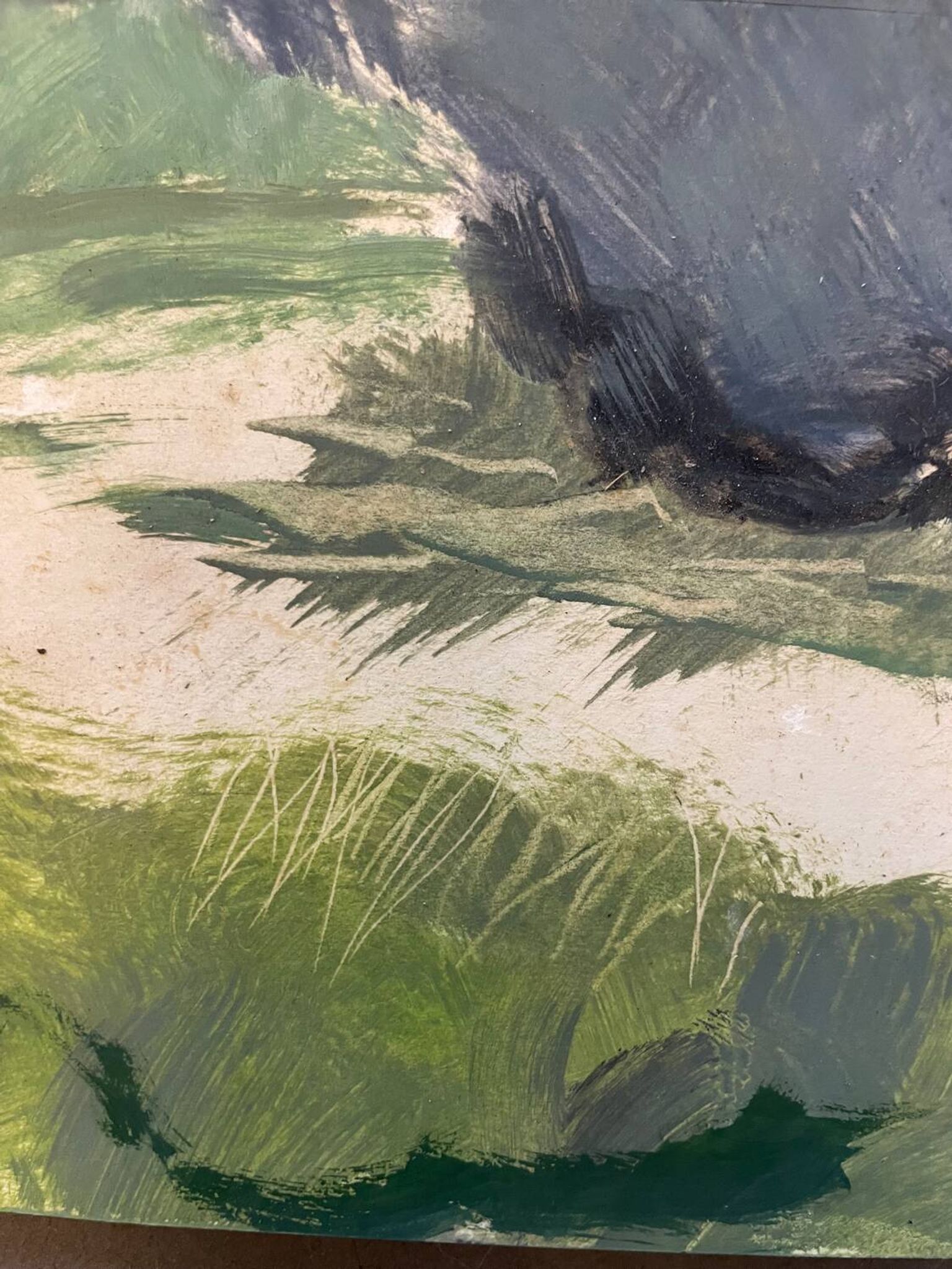 Tableau personnage se cachant dans la nature XXe
