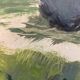 Tableau personnage se cachant dans la nature XXe