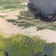 Tableau personnage se cachant dans la nature XXe