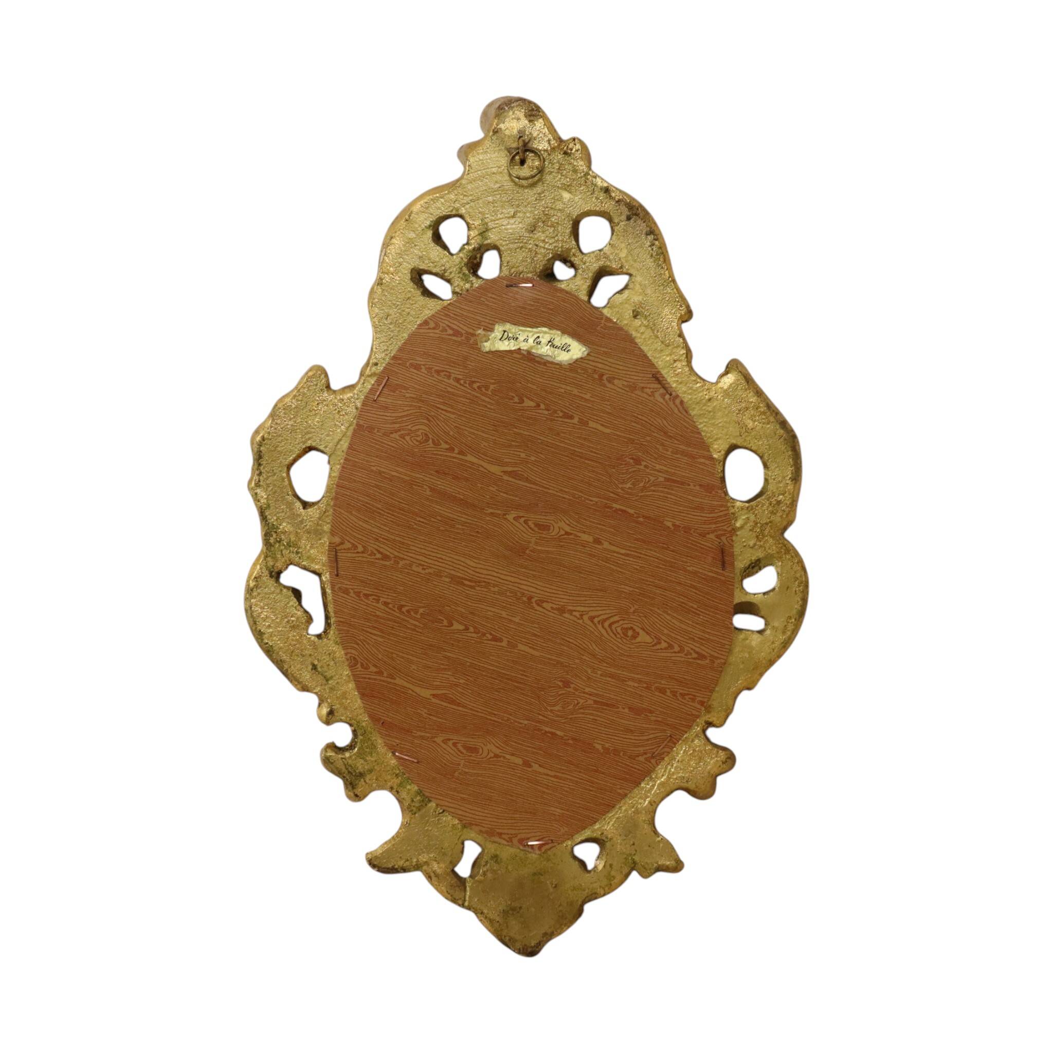 Small French Crested Mirror, Gold Leaf Gilt, Baroque Style, 35 cm