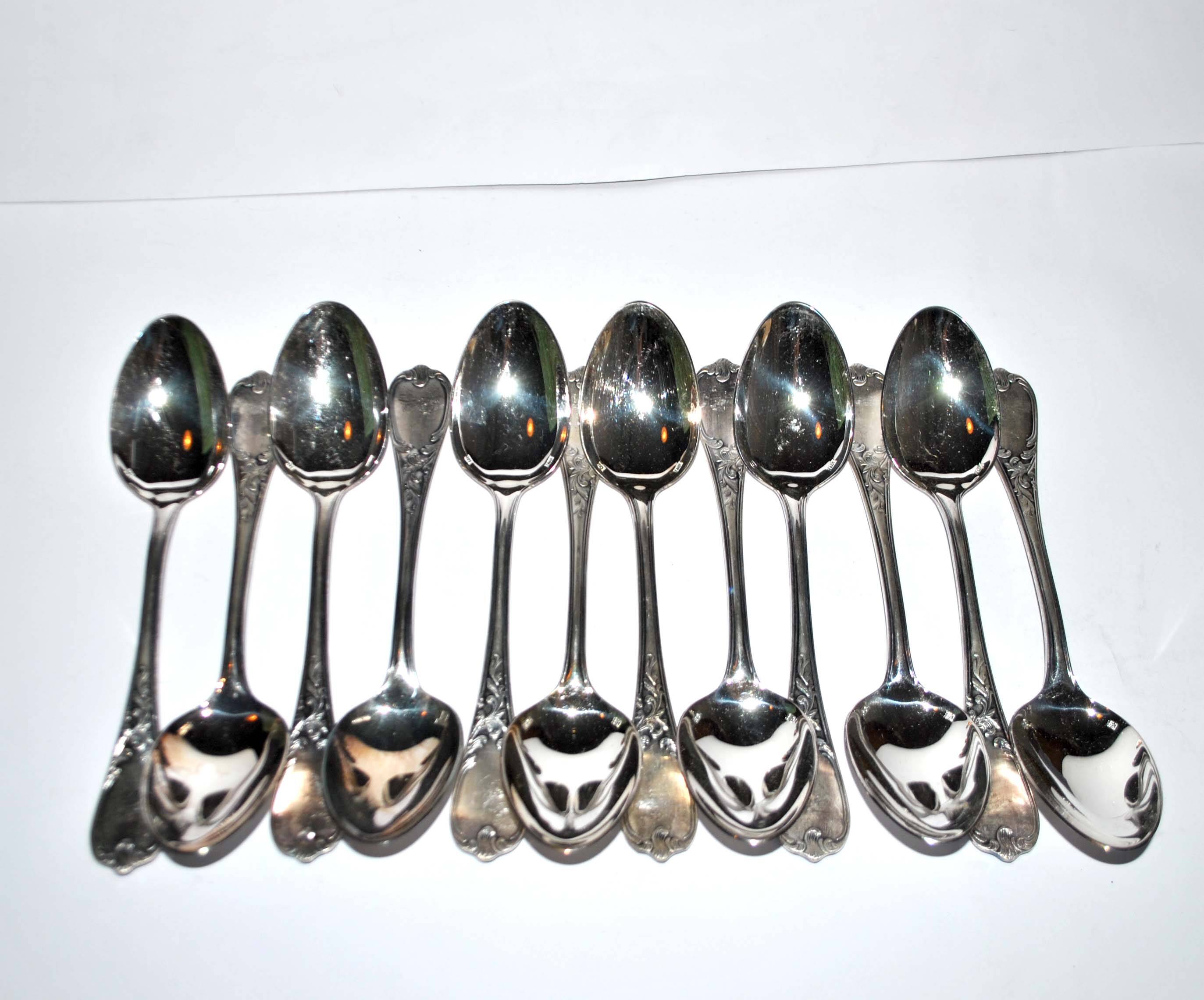 Set of 12 ercuis soup spoons in silver metal - marly rocaille decoration 20.5cm