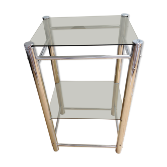 Two-tray console in smoked glass and chrome metal / vintage 70s-80s