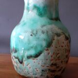 Vase en céramique bleu-vert signé Pierre Lion, année 60