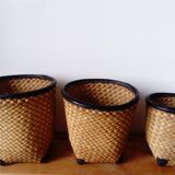 set of 3 nesting baskets in woven bamboo and leather
