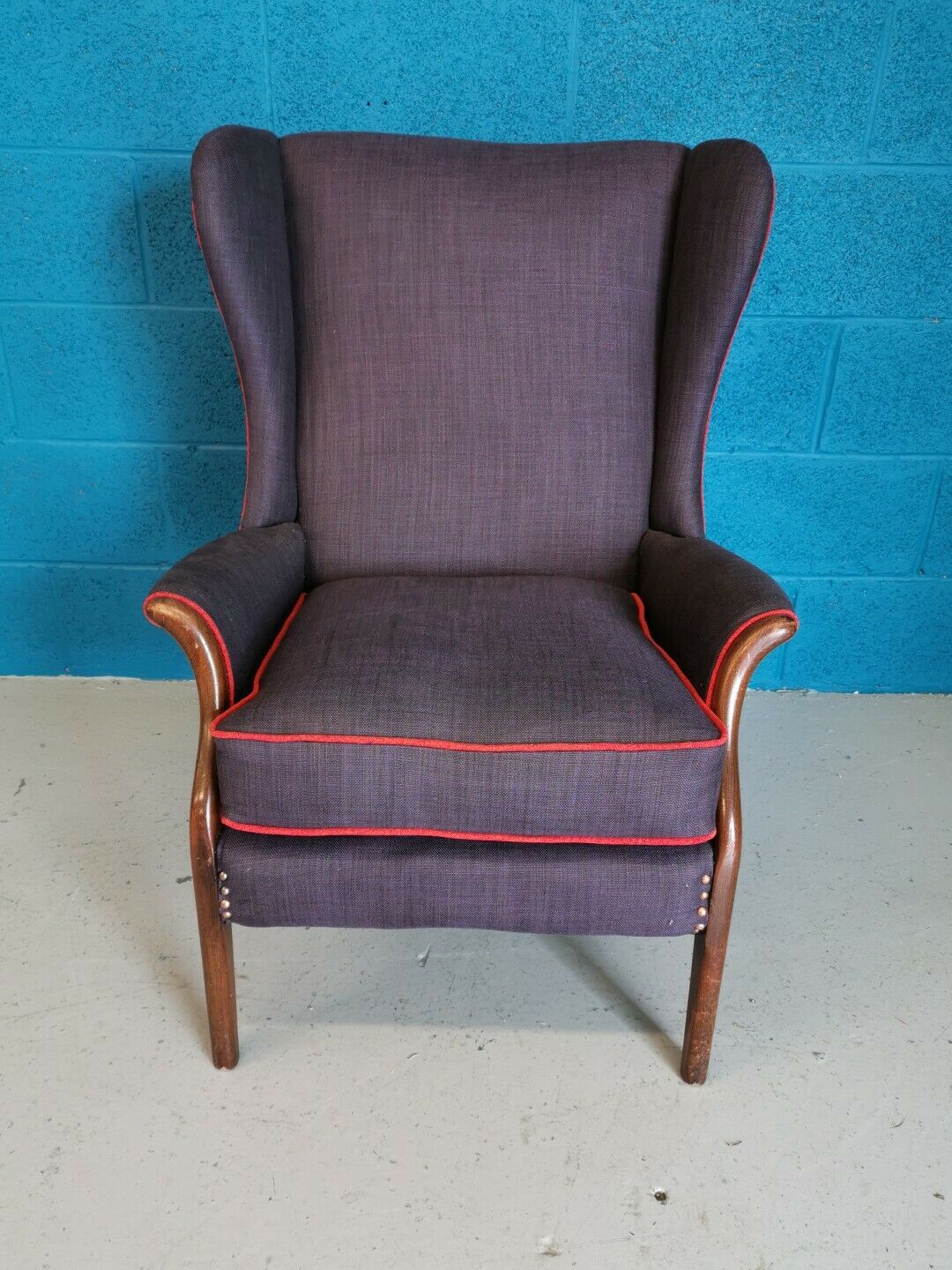 Vintage armchair teak 1960 years covered with violet