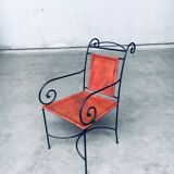 Wrought Iron and Leather Swirl Dining Chairs, Spain, 1960s, Set of 6