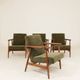 Ensemble de 4 Fauteuils Mid-Century Modern – Velours olive vert 